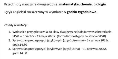 Dwujęzyczna klasa 7 - zaproszenie